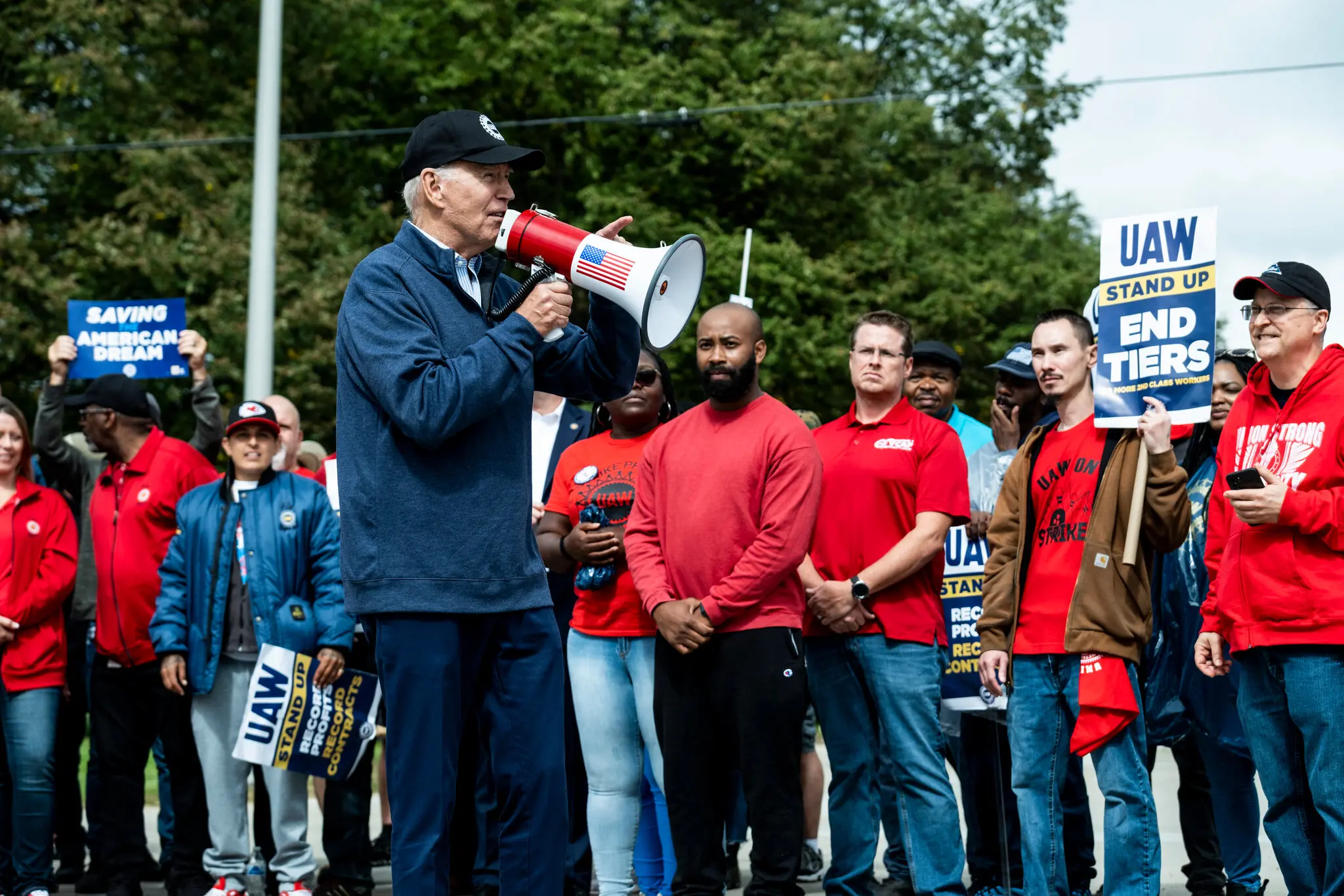 President Biden with autoworkers in Michigan