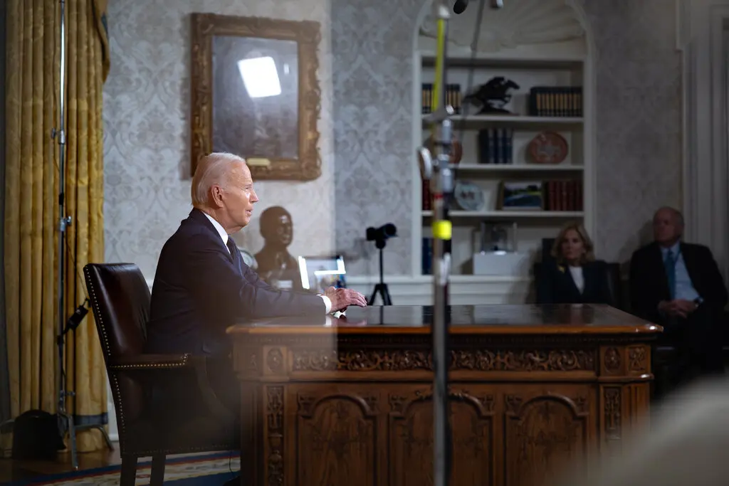 President Biden delivering a speech from the Oval Office