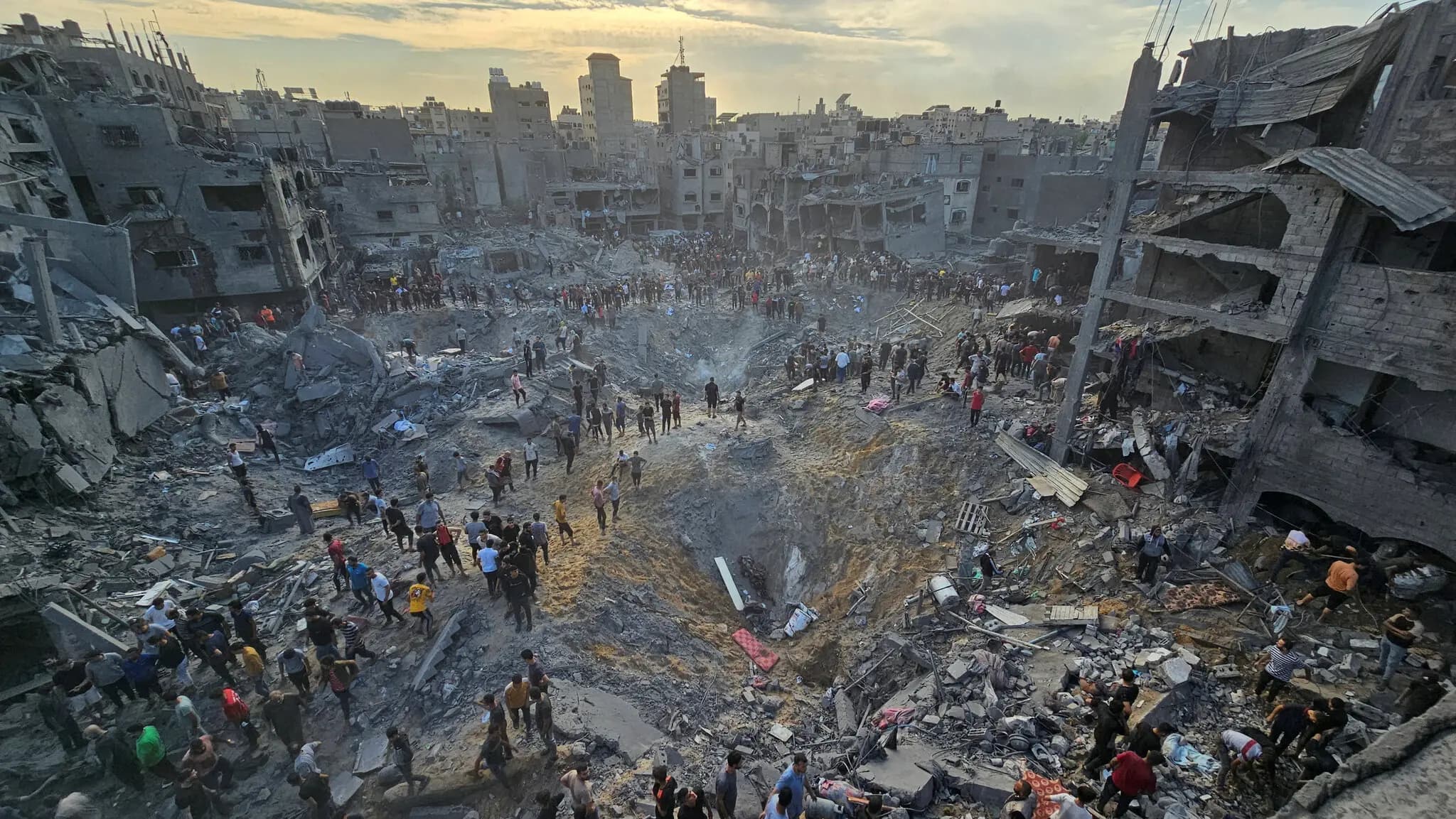 A crater from an Israeli airstrike on Jabalia.