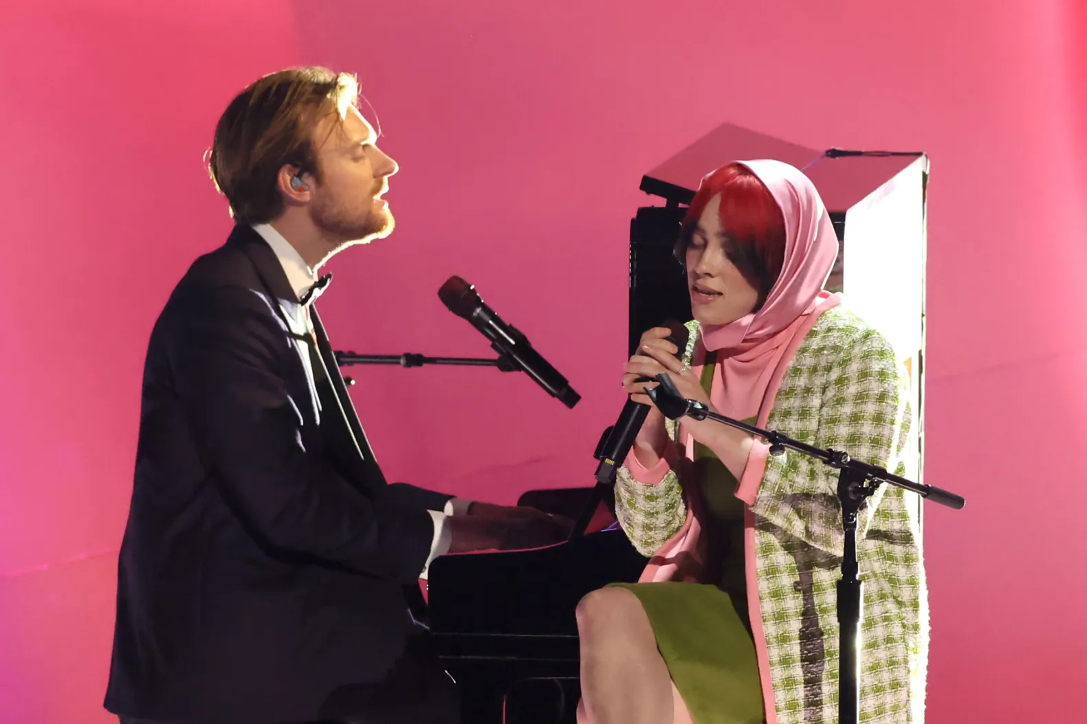 Billie Eilish performing at the 2024 Grammys