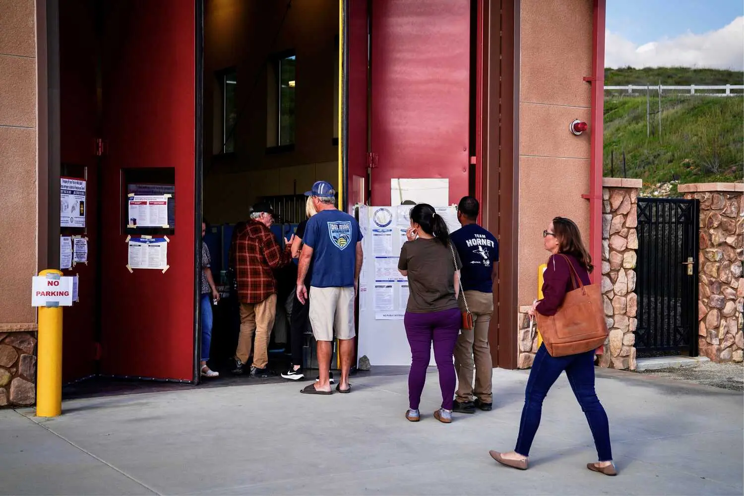 Voters waiting during the California primaries on Super Tuesday