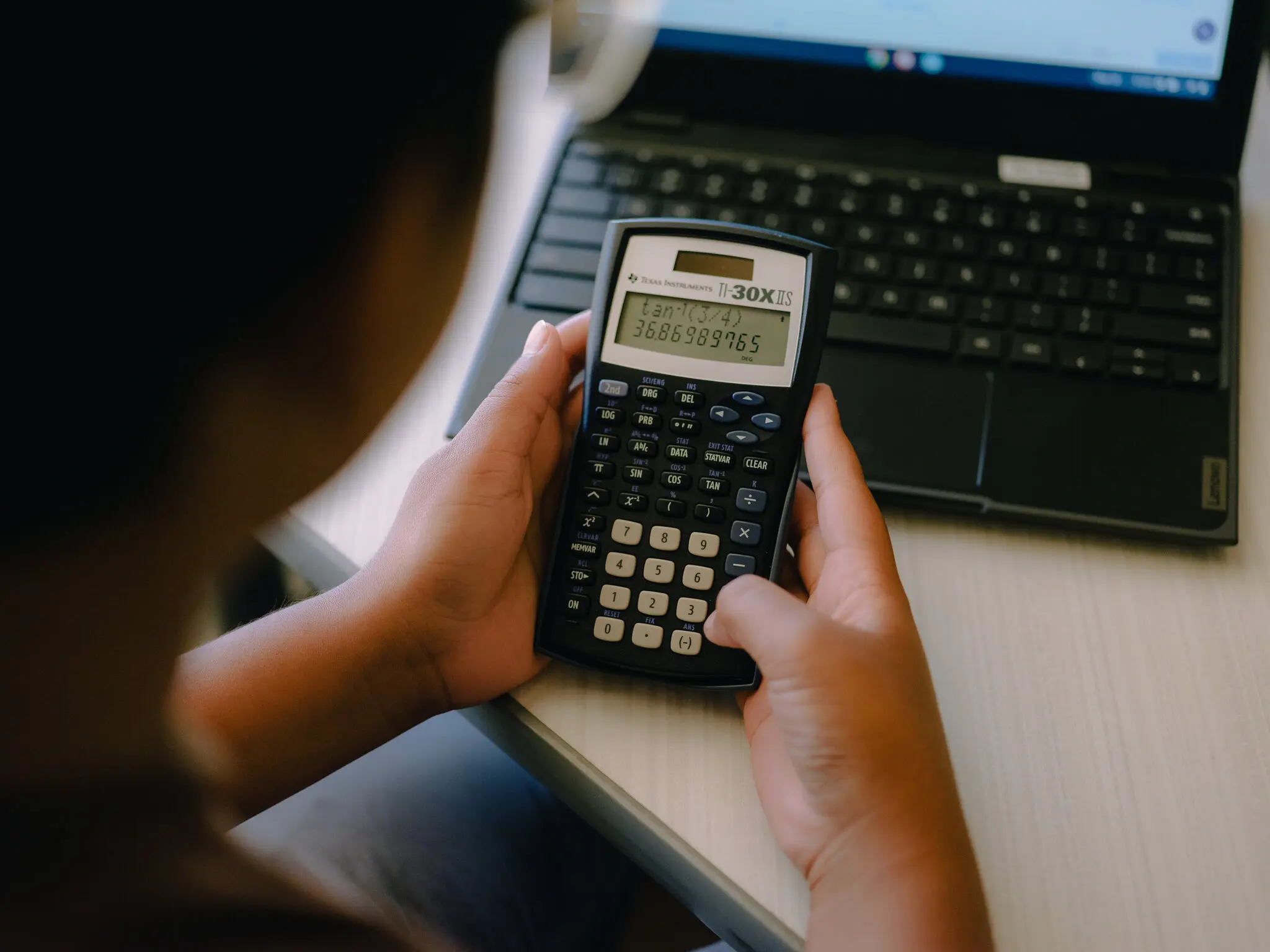 Student using a calculator