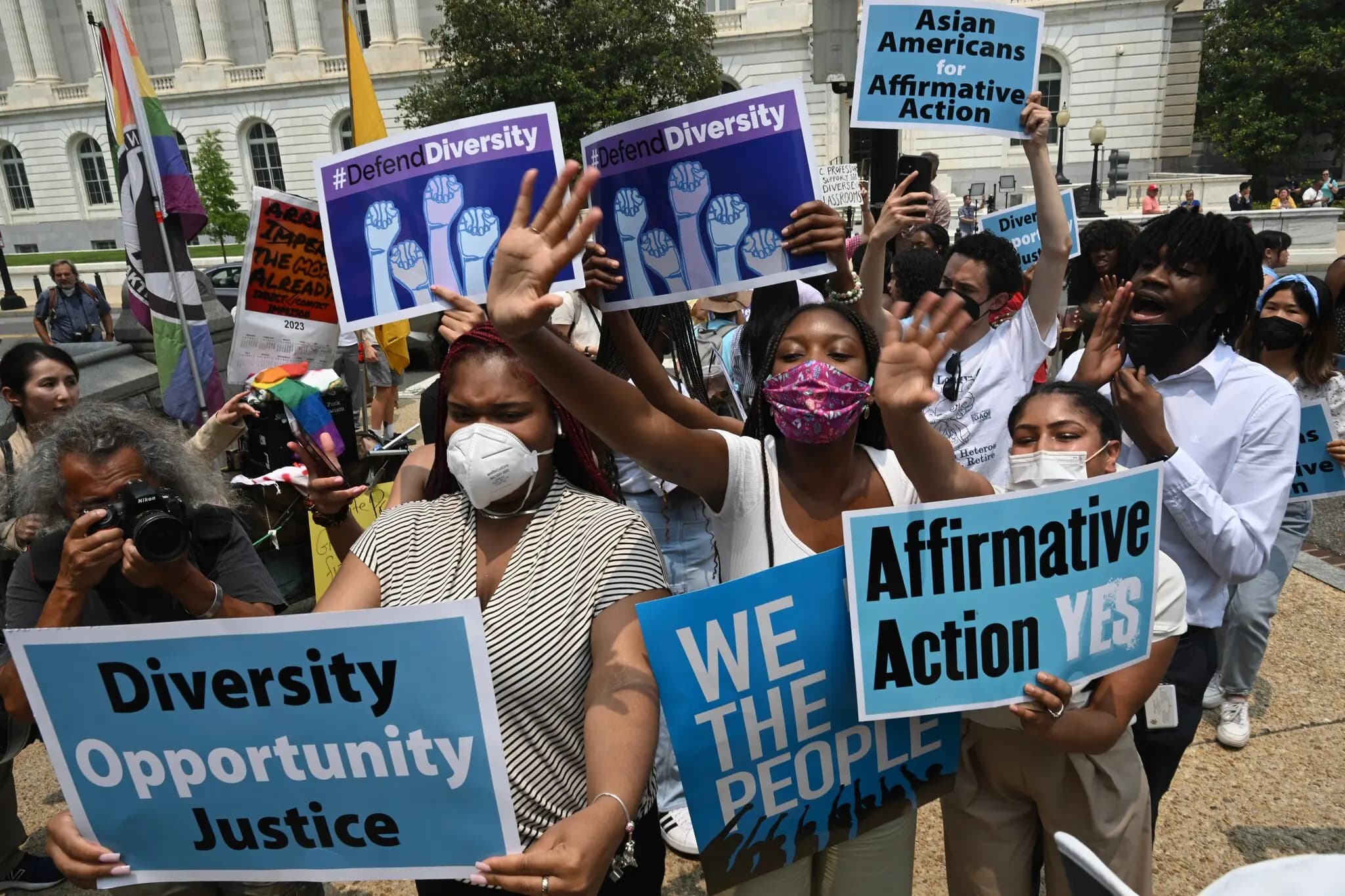 Demonstrators advocating for affirmative action